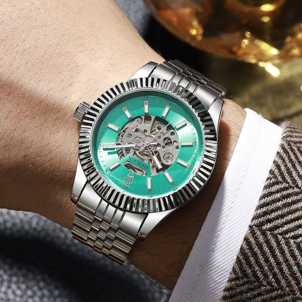 Rolex Automatic Skeleton Stainless Steel Watch