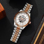 Rolex Automatic Skeleton Two Tone Stainless Steel Watch