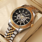 Rolex Automatic Skeleton Two Tone Stainless Steel Watch
