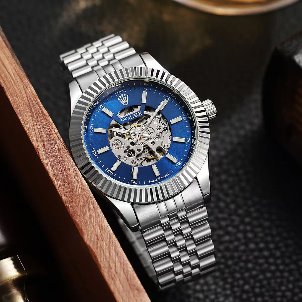 Rolex Automatic Skeleton Stainless Steel Watch