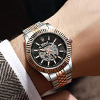 Rolex Automatic Skeleton Two Tone Stainless Steel Watch