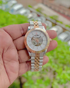 Rolex Automatic Skeleton Two Tone Stainless Steel Watch